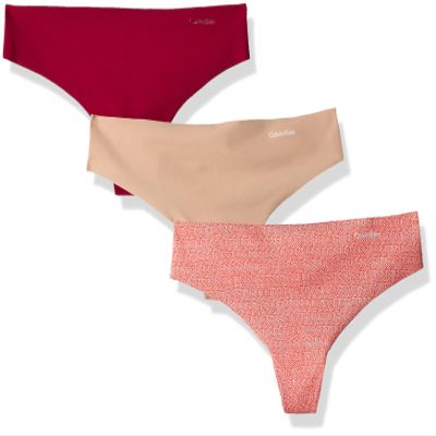 Calvin Klein Women's Invisibles Seamless Thong Panties, 3 Pack, Lust/Light Caramel/Linear Ink Geo Impulse, X-Large