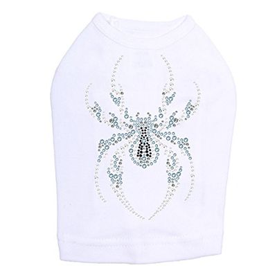 Blue Spider - Halloween and Fall Dog Rhinestone Bling Shirt, S White