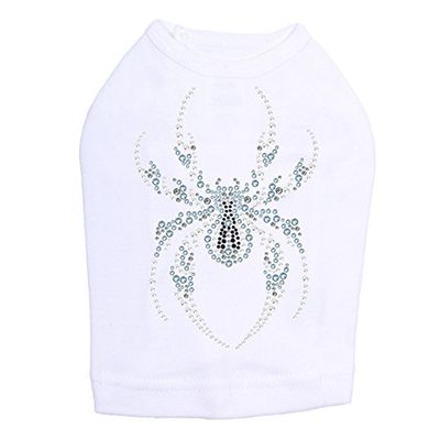 Blue Spider - Halloween and Fall Dog Rhinestone Bling Shirt, 2XL White