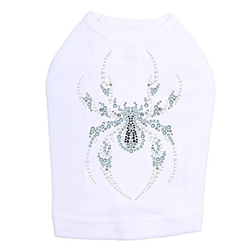 Blue Spider - Halloween and Fall Dog Rhinestone Bling Shirt, 2XL White
