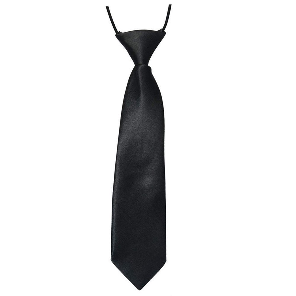 JYS365 School Boys Kids Wedding Solid Color Elastic Tie - Black