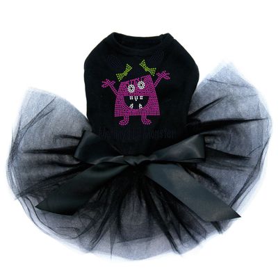 Dog in the Closet Mommy's Lil Monster Pink - Bling Rhinestone Tutu Dress, M Black
