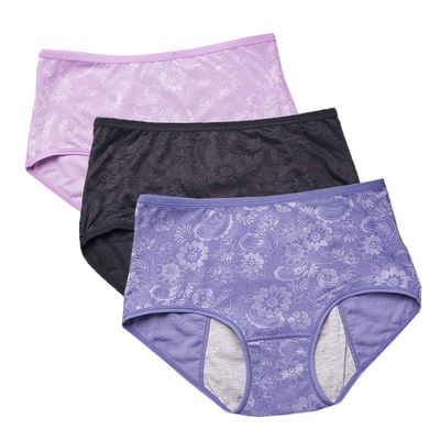 YOYI FASHION Women Menstrual Period Briefs Jacquard Easy Clean Panties US Size M/6 Black Blue Lotus