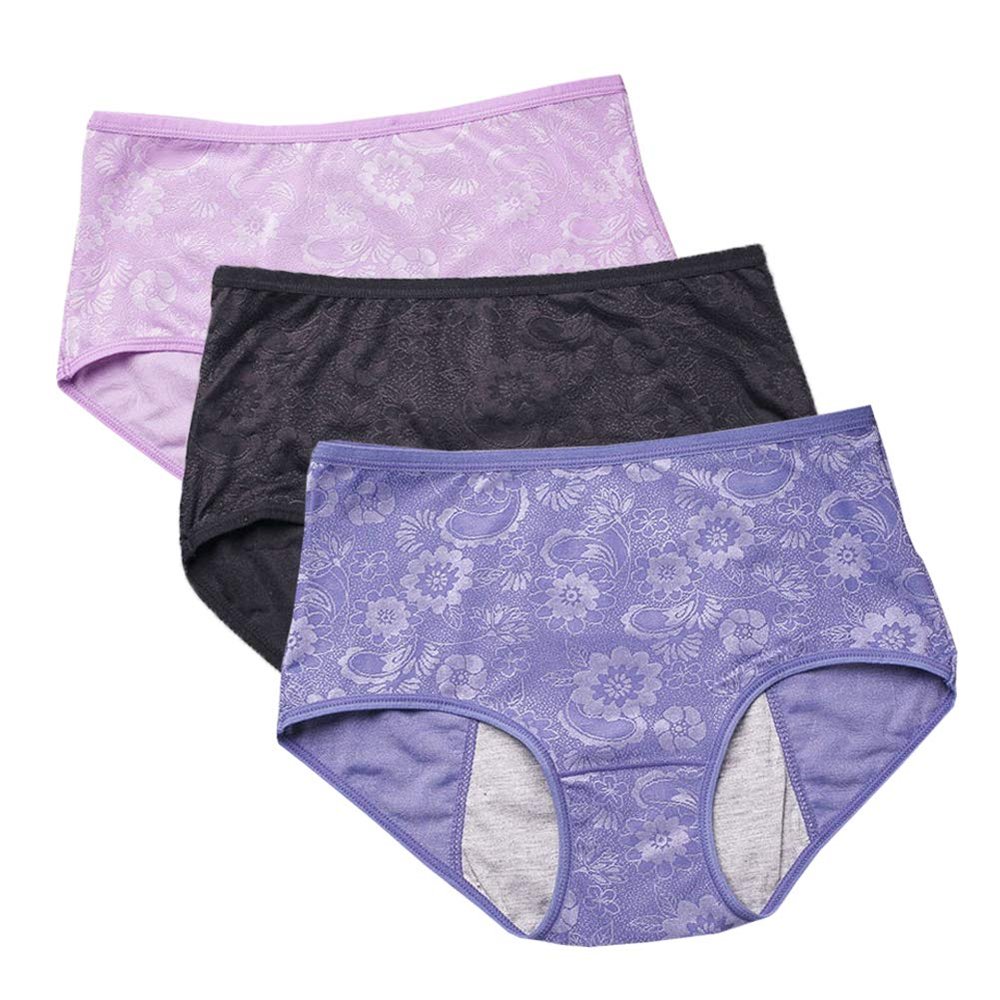 YOYI FASHION Women Menstrual Period Briefs Jacquard Easy Clean Panties US Size M/6 Black Blue Lotus