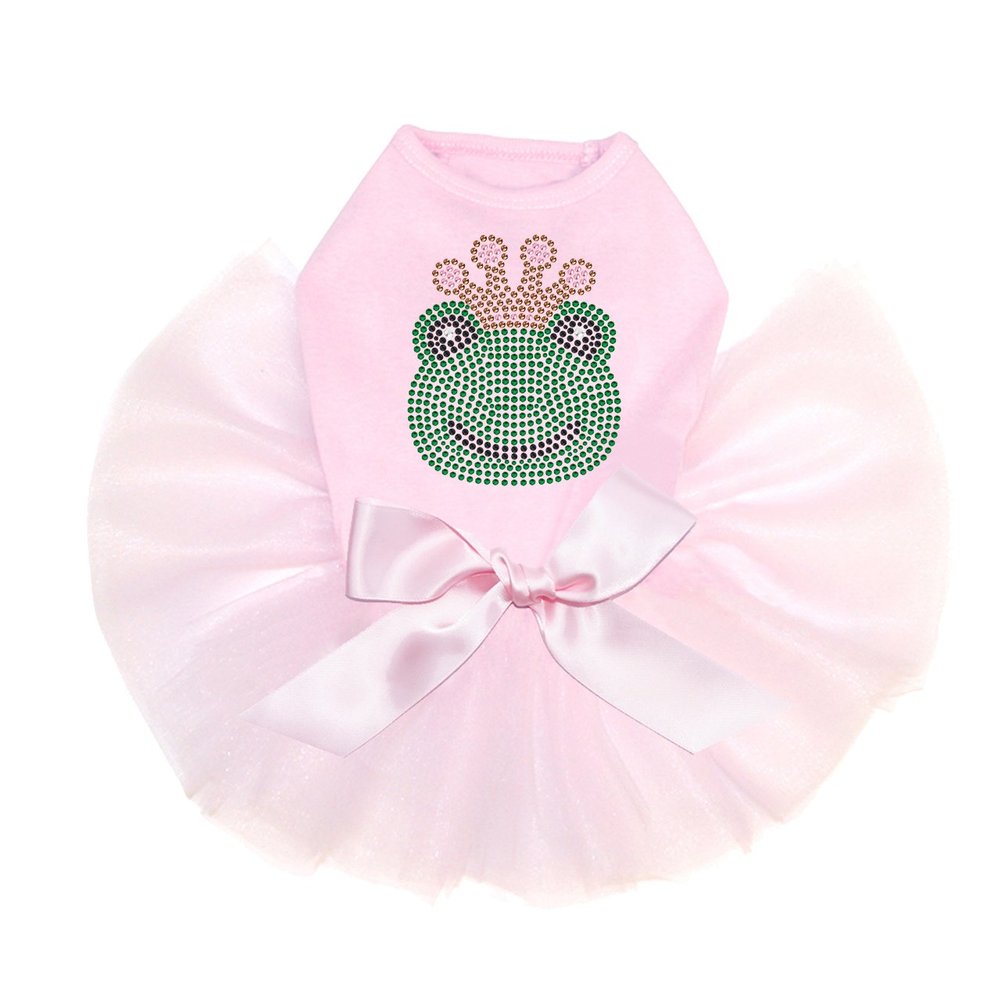 Dog in the Closet Frog with Pink Crown - Bling Rhinestone Tutu Dress, XL Pink