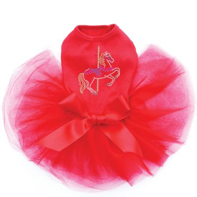 Dog in the Closet Carousel Horse - Bling Rhinestone Tutu Dress, XXS Red