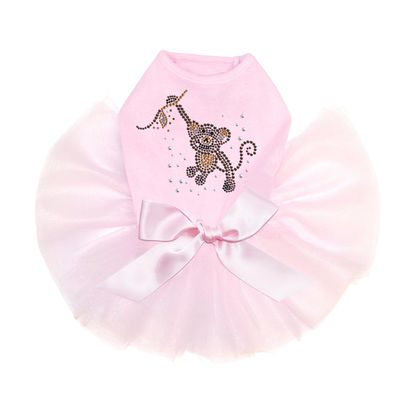 Dog in the Closet Monkey - Swinging from Vine - Bling Rhinestone Tutu Dress, L Pink