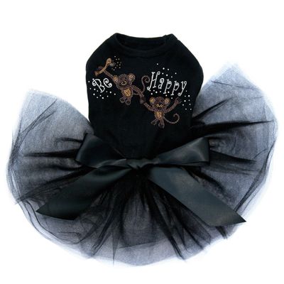 Dog in the Closet Monkeys - Be Happy - Bling Rhinestone Tutu Dress, M Black