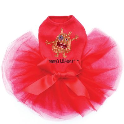 Dog in the Closet Mommy's Lil Monster Green - Bling Rhinestone Tutu Dress, 4XL Red