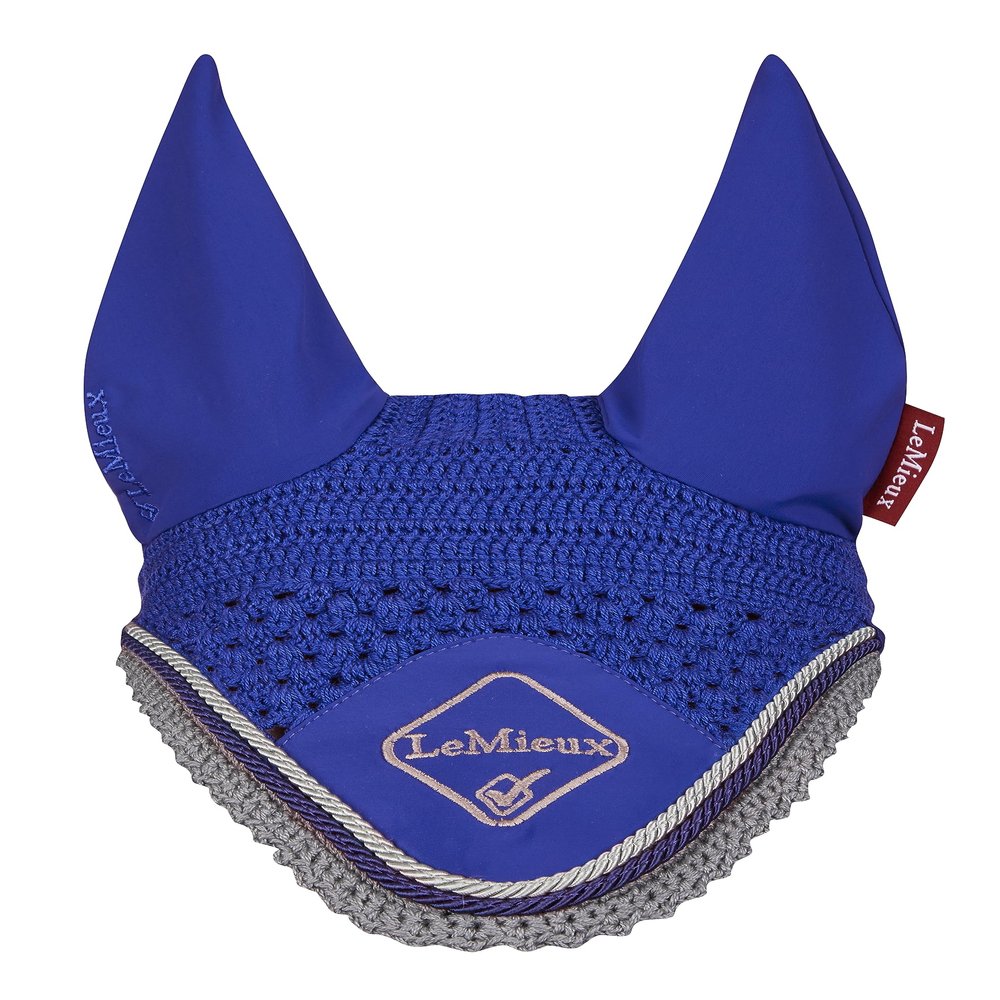 LeMieux Classic Ear Bonnet with Soft Lycra Ears - Close Knit Crochet - Comfortable Fit Equestrian Mask - Sport Horse Wear Fly Protection - Benetton Blue - Medium