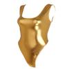 FEESHOW Women's Shiny Metallic One Piece Swimsuit Bikini Thong Swimwear Beachwear Gold One Size view 4