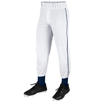 Champro Traditional Fit Triple Crown Classic Baseball Pants with Contrast-Color Braid Piping and Reinforced Sliding Areas, White, Navy pin, Small