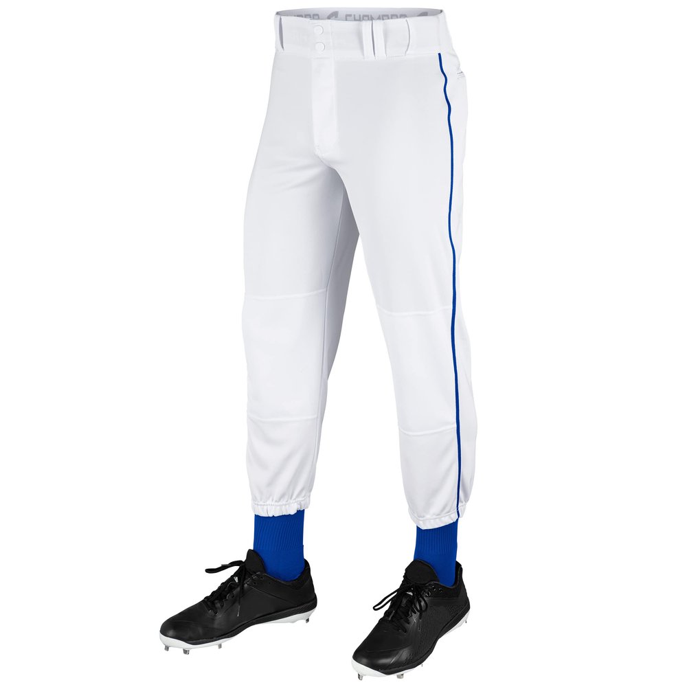 CHAMPRO Male Kids Triple Crown Classic Baseball Pant with Braid, White , Royal Pin, X-Small US