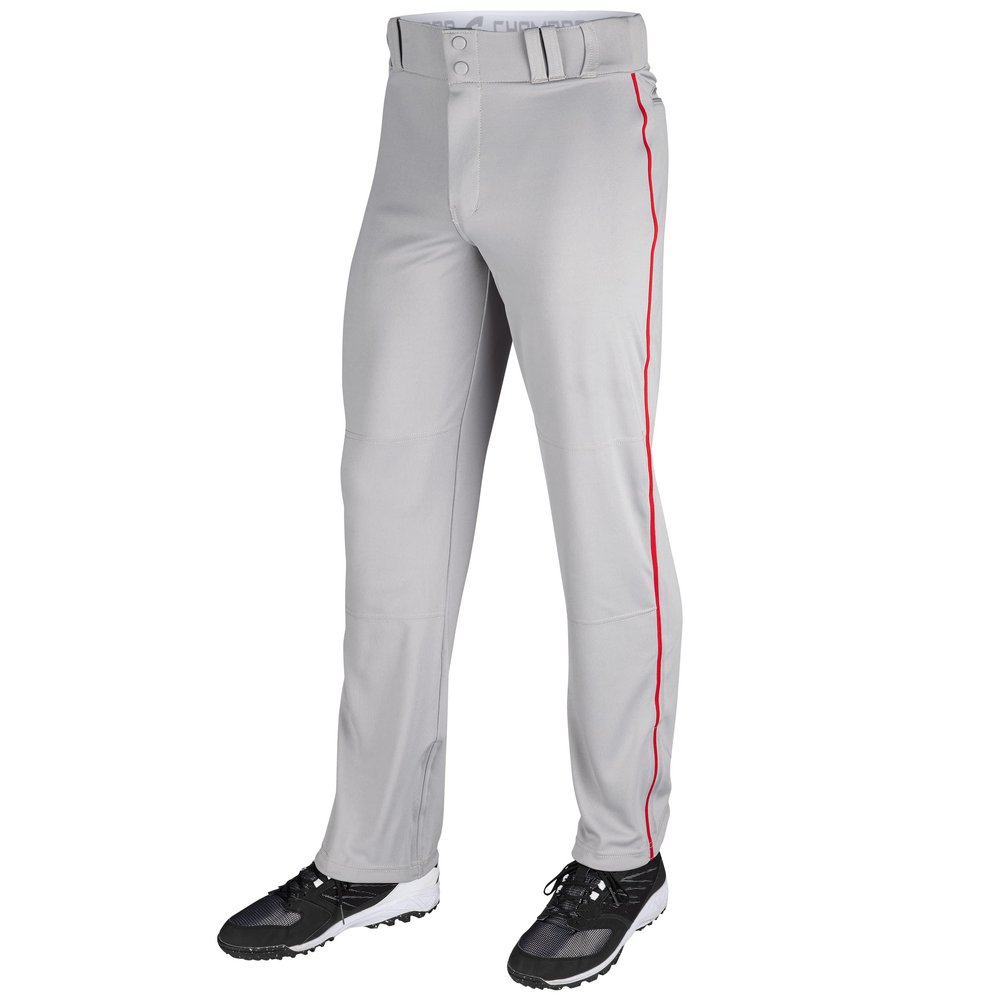 CHAMPRO Boys Sports Youth Piped Triple Crown Open Bottom Pant With, Grey, Scarlet Pipe, X-Small US