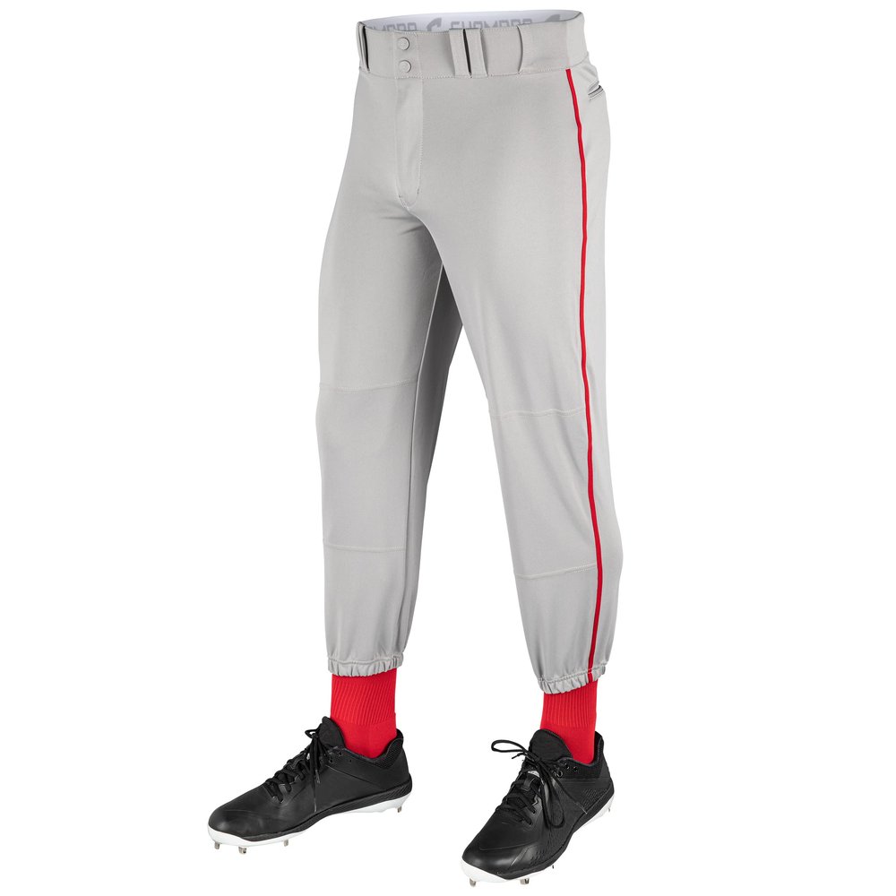 CHAMPRO unisex adult Triple Crown Classic Baseball Pant with Braid, Grey, Scarlet, Medium
