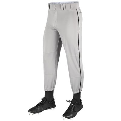 Champro Traditional Fit Triple Crown Classic Baseball Pants with Contrast-Color Braid Piping and Reinforced Sliding Areas, Grey, Black pin, x-Large