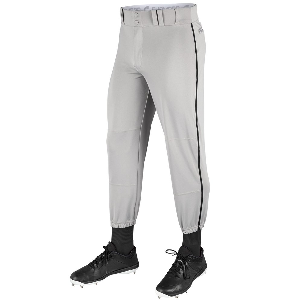 Champro Traditional Fit Triple Crown Classic Baseball Pants with Contrast-Color Braid Piping and Reinforced Sliding Areas, Grey, Black pin, x-Large