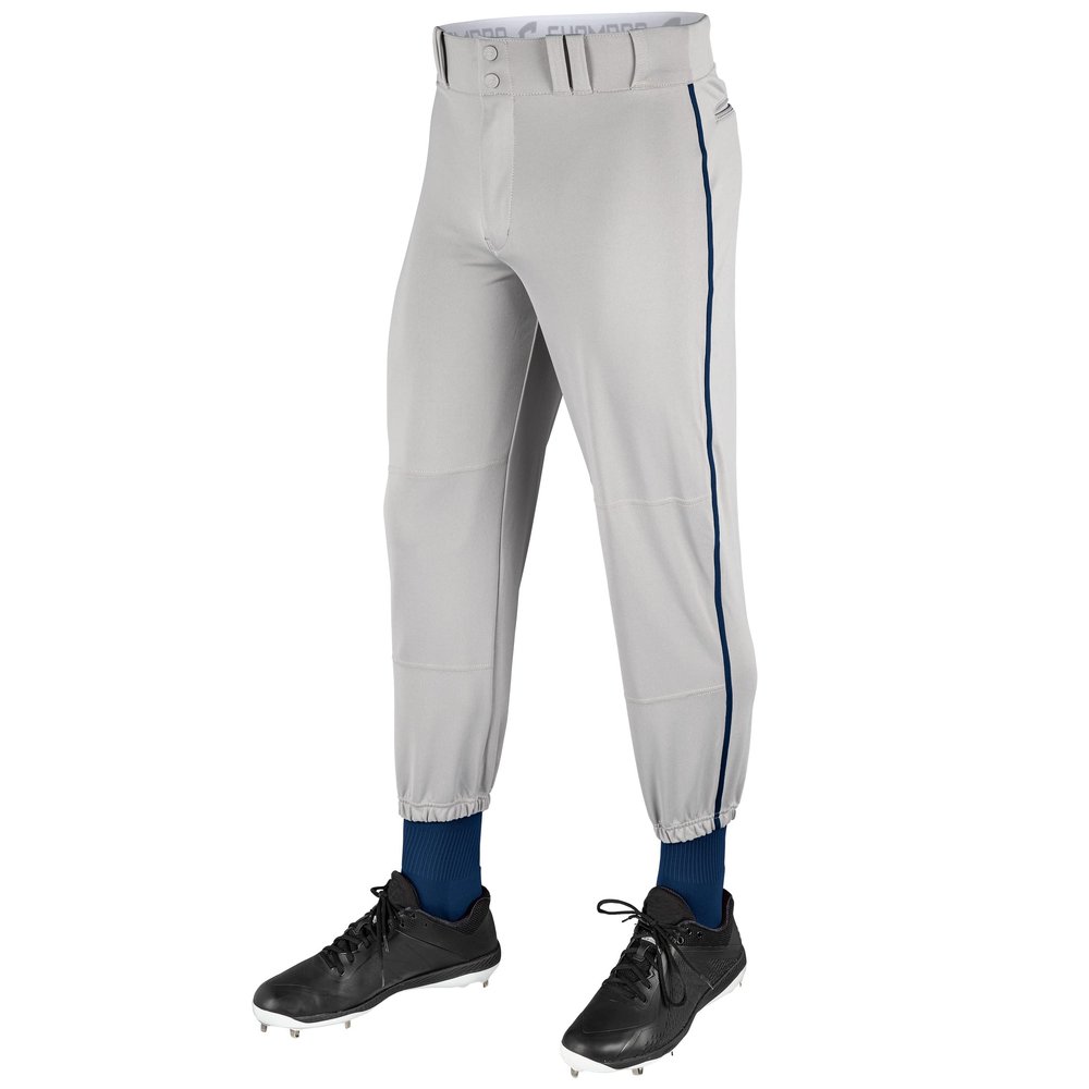 Champro Traditional Fit Triple Crown Classic Baseball Pants with Contrast-Color Braid Piping and Reinforced Sliding Areas, Grey, Navy pin, x-Large