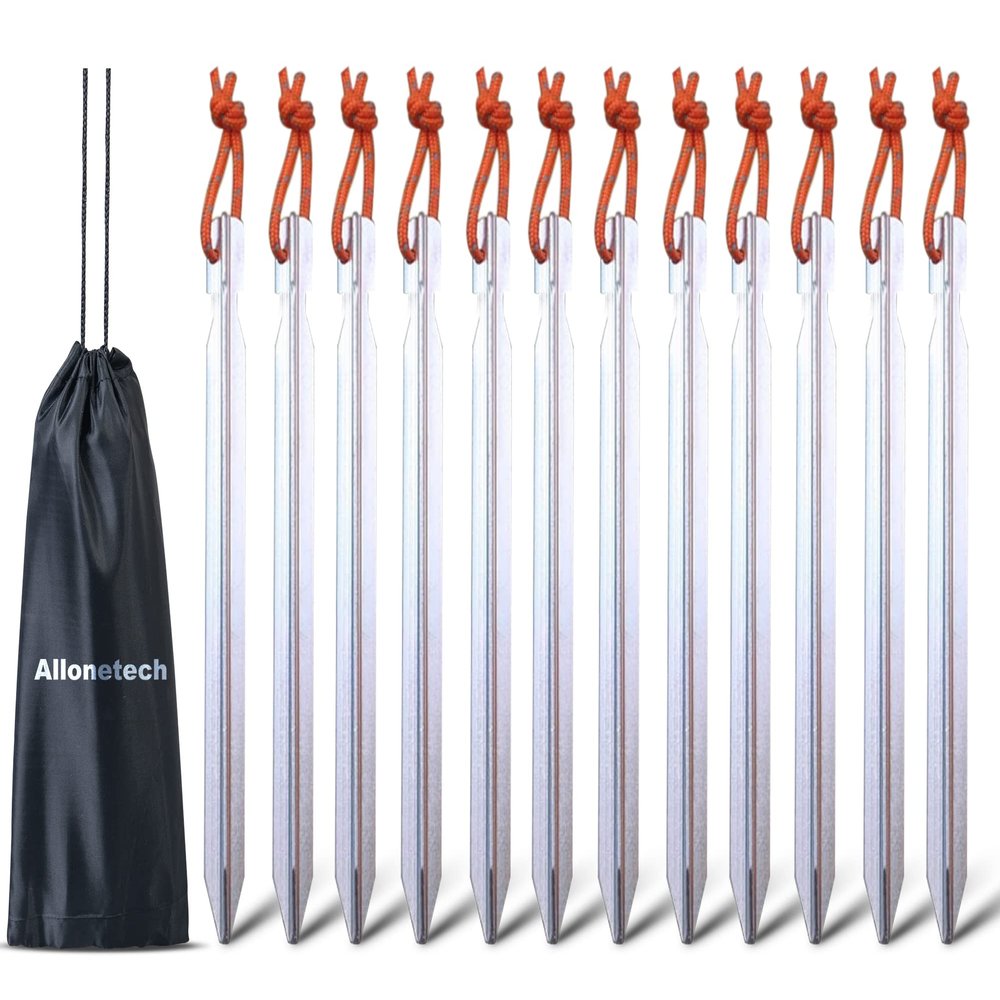 12 Pack Tent Stakes, 7075 Ground Metal Camping Aluminum Tent Pegs, Lightweight Tent Stakes Heavy Duty Spikes Camping Accessories, Silver