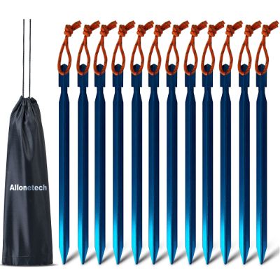 12 Pack Tent Stakes, 7075 Ground Metal Camping Aluminum Tent Pegs, Lightweight Tent Stakes Heavy Duty Spikes Camping Accessories, Blue
