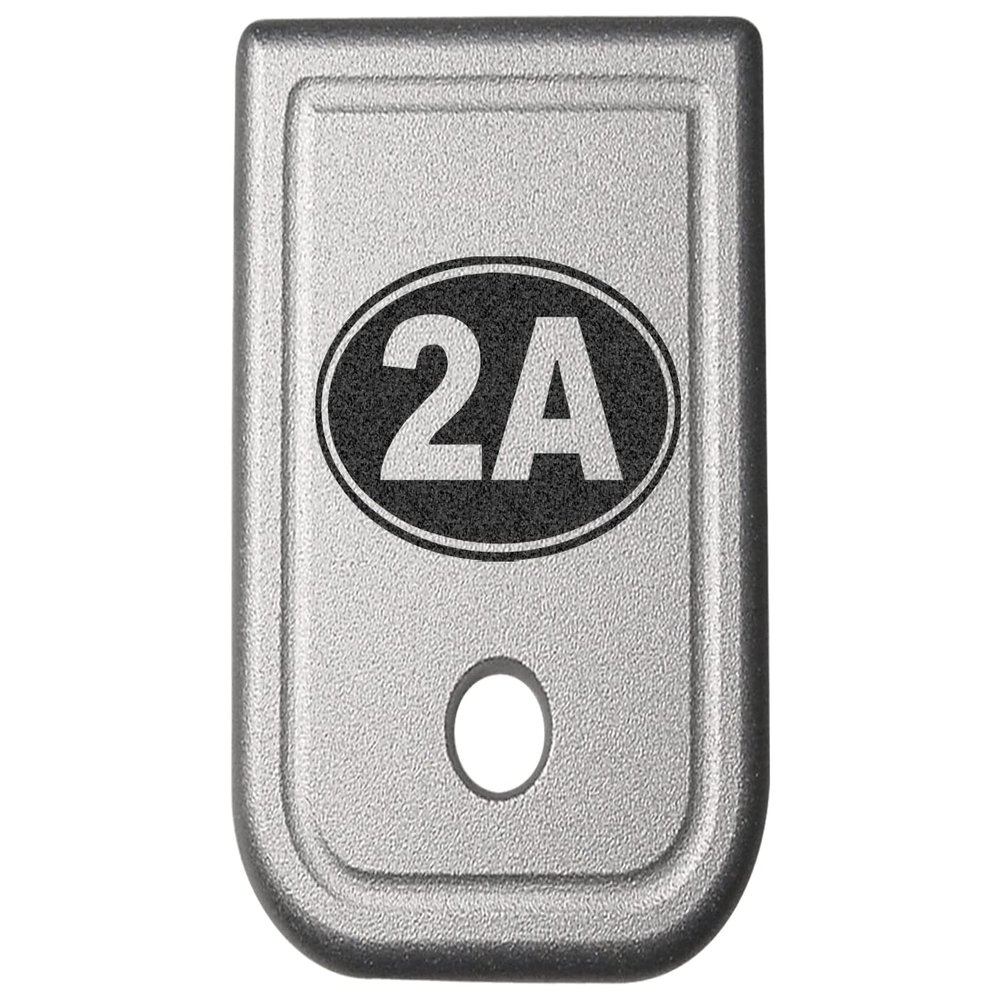 NDZ Performance Magazine Base Plate for Glock 17 19 19X 22 23 24 26 27 31 32 33 34 35 37 38 39 45 Gen 1-4 9MM .40 S&W Laser Engraved Anodized Aluminum in Silver - 2nd Second Amendment Emblem