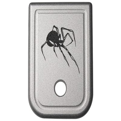 NDZ Performance Magazine Base Plate for Glock 17 19 19X 22 23 24 26 27 31 32 33 34 35 37 38 39 45 Gen 1-4 9MM .40 S&W Laser Engraved Anodized Aluminum in Silver - Black Widow Spider