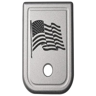 NDZ Performance Magazine Base Plate for Glock 17 19 19X 22 23 24 26 27 31 32 33 34 35 37 38 39 45 Gen 1-4 9MM .40 S&W Laser Engraved Anodized Aluminum in Silver - US Flag Wave 2