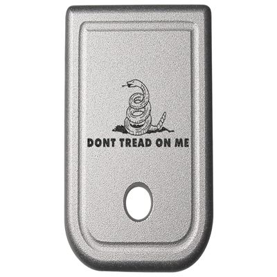 NDZ Performance Magazine Base Plate for Glock 17 19 19X 22 23 24 26 27 31 32 33 34 35 37 38 39 45 Gen 1-4 9MM .40 S&W Laser Engraved Anodized Aluminum in Silver - Don't Tread On Me 2