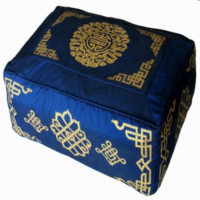 Boon Decor Meditation Cushion - Rectangular Zafu Buckwheat and Kapok Fill Longevity Dharma Key Blue