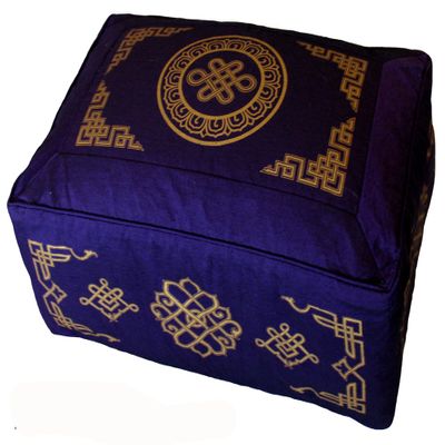Boon Decor Meditation Cushion - Rectangular Zafu Buckwheat and Kapok Fill Eternal Knot Dharma Key Purple