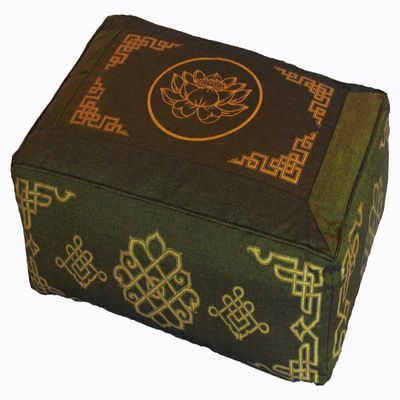 Boon Decor Meditation Cushion - Rectangular Zafu Buckwheat and Kapok Fill Lotus Enlightenment Olive Green