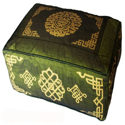Boon Decor Meditation Cushion - Rectangular Zafu Buckwheat and Kapok Fill Longevity Dharma Key Green