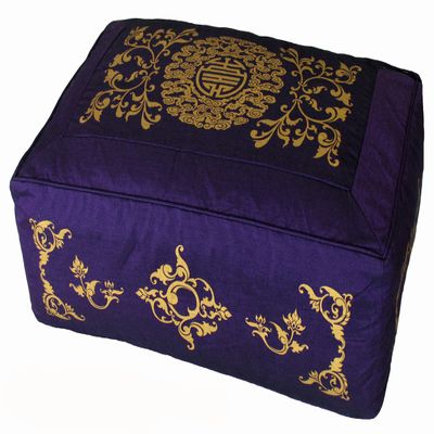 Boon Decor Meditation Cushion - Rectangular Zafu Buckwheat and Kapok Fill Longevity Celestial Vine Purple
