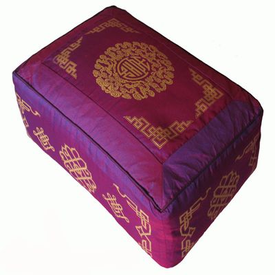 Boon Decor Meditation Cushion - Rectangular Zafu Buckwheat and Kapok Fill Longevity Dharma Key Magenta