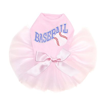 Baseball with Ball - Bling Rhinestone Dog Tutu Dress, XL Pink