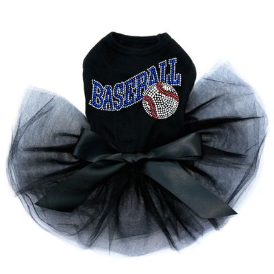 Baseball with Ball - Bling Rhinestone Dog Tutu Dress, 4XL Black