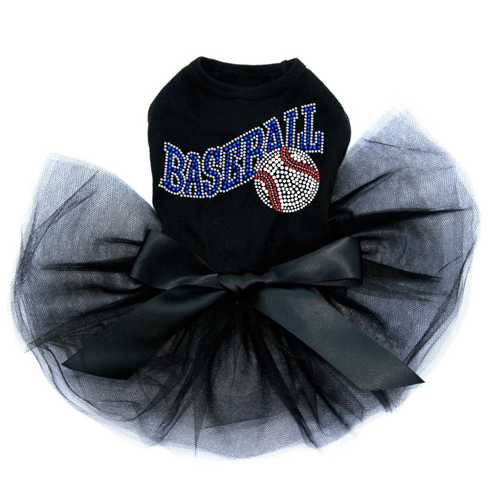Baseball with Ball - Bling Rhinestone Dog Tutu Dress, 4XL Black