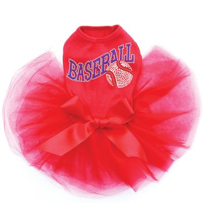 Baseball with Ball - Bling Rhinestone Dog Tutu Dress, 4XL Red
