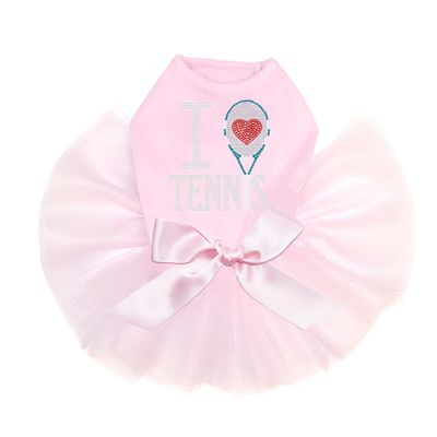 I Love Tennis - Bling Rhinestone Dog Tutu Dress, 3XL Pink