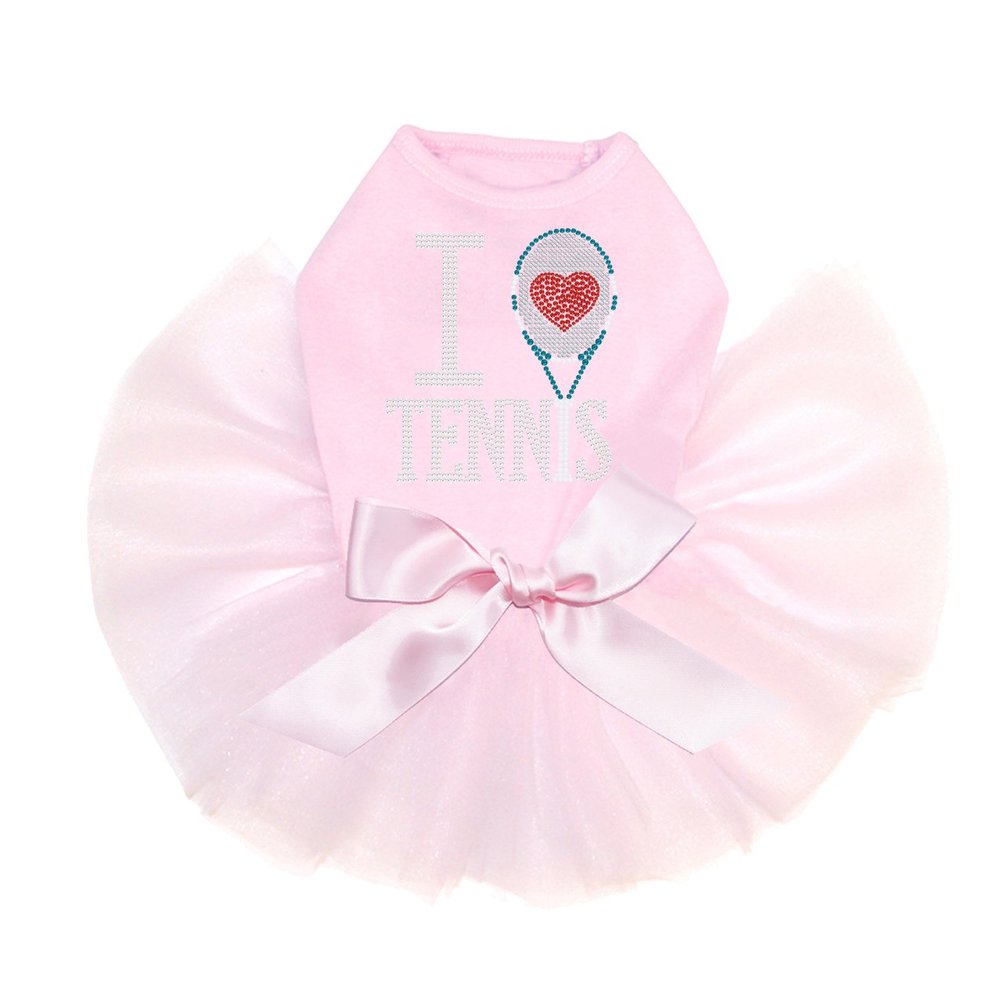 I Love Tennis - Bling Rhinestone Dog Tutu Dress, 3XL Pink