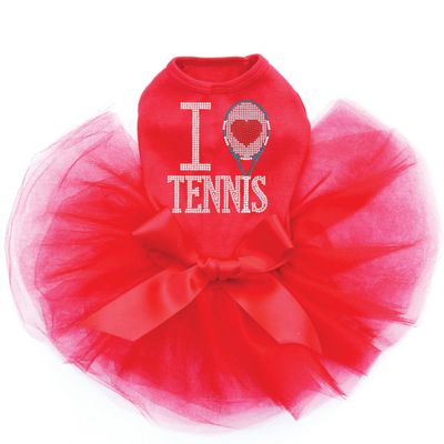 I Love Tennis - Bling Rhinestone Dog Tutu Dress, 4XL Red