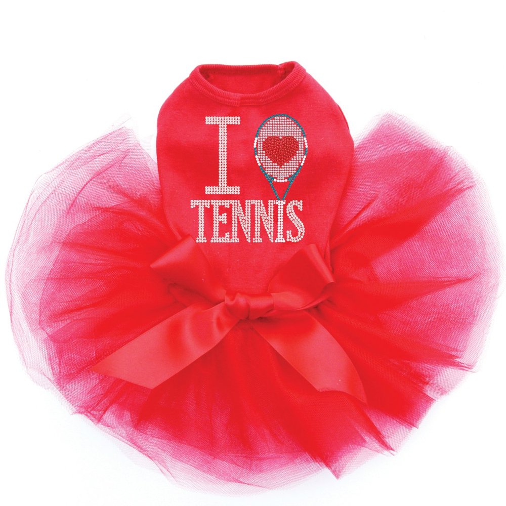 I Love Tennis - Bling Rhinestone Dog Tutu Dress, 4XL Red