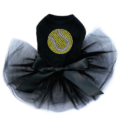 Tennis Ball - Bling Rhinestone Dog Tutu Dress, XS Black