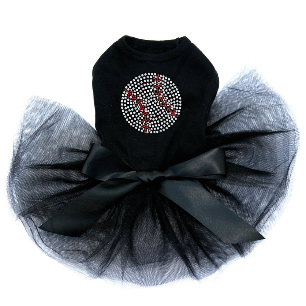 Baseball (Rhinestone) - Bling Rhinestone Dog Tutu Dress, XS Black
