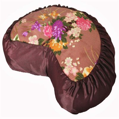 Meditation Cushion Crescent Zafu Pillow Japanese Kimono Silk Chocolate Brown