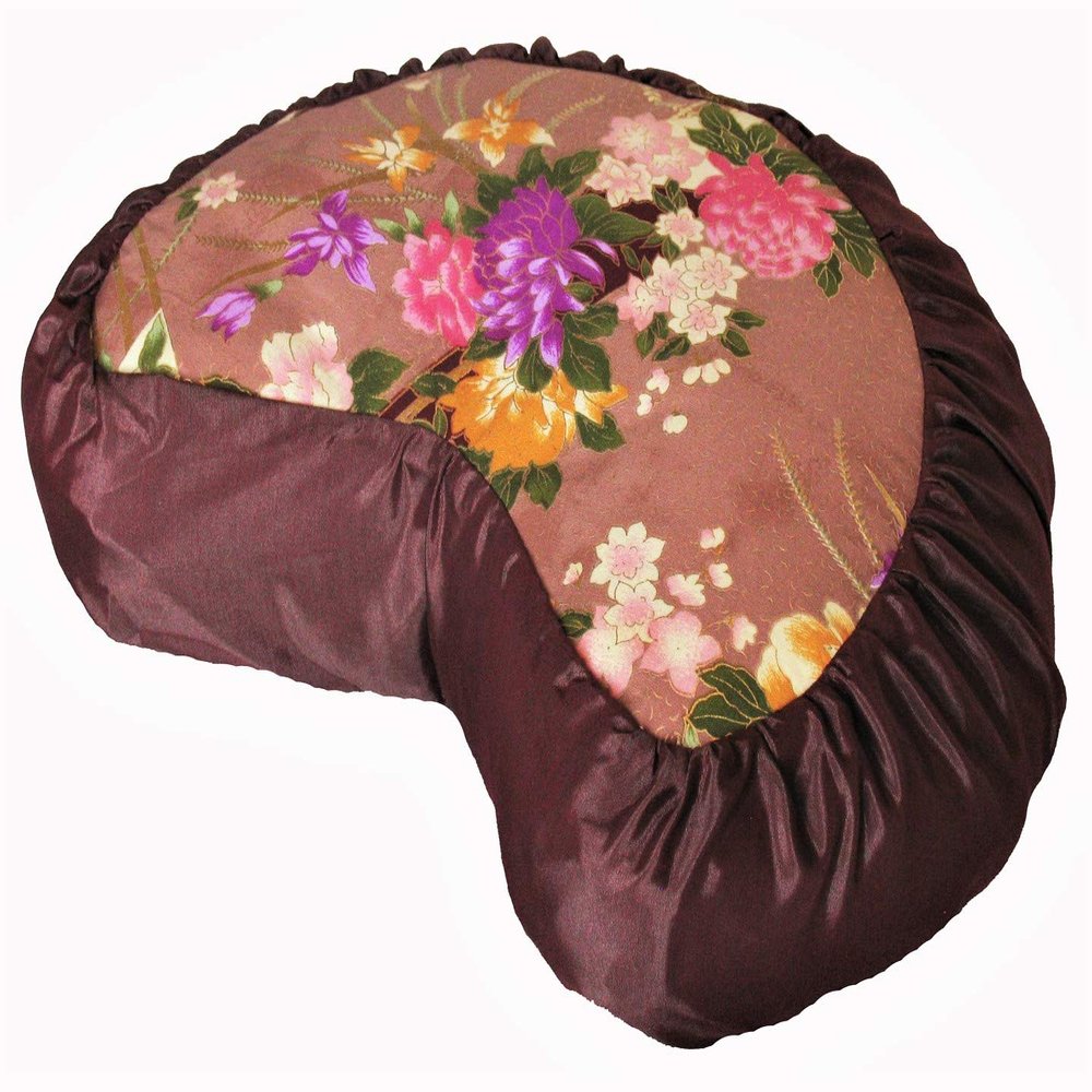 Meditation Cushion Crescent Zafu Pillow Japanese Kimono Silk Chocolate Brown