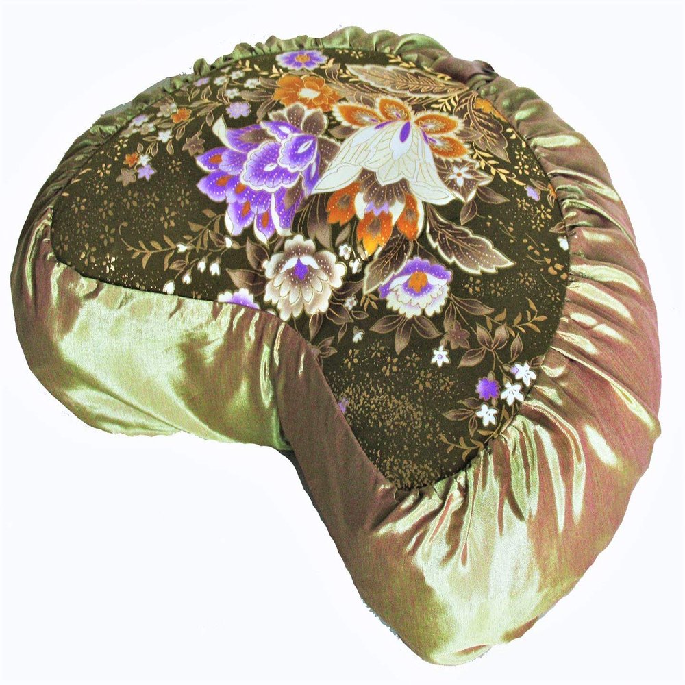 Boon Decor Meditation Cushion Crescent Zafu Pillow Japanese Kimono Silk Gold