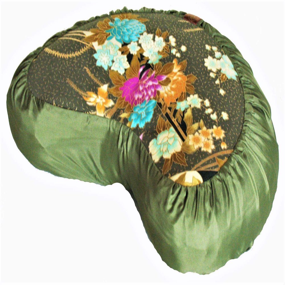 Boon Decor Meditation Cushion Crescent Zafu Pillow Japanese Kimono Silk Sage