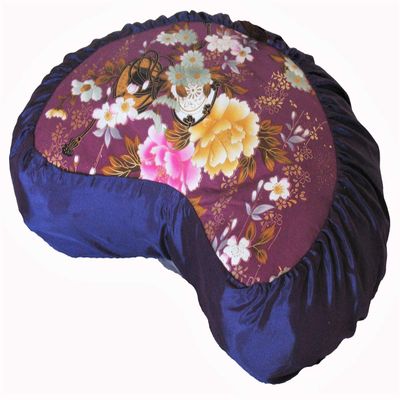 Boon Decor Meditation Cushion Crescent Zafu Pillow Japanese Kimono Silk Purple Peony