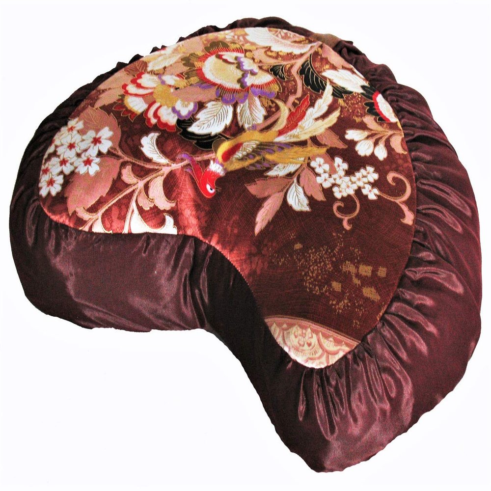 Boon Decor Meditation Cushion Crescent Zafu Pillow Japanese Kimono Silk Red Bird
